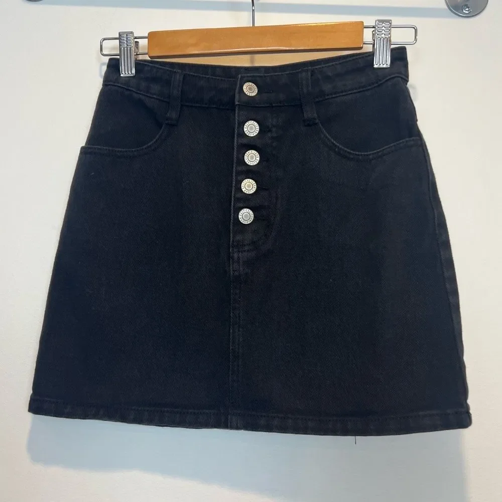 J. Galt Brandy Melville Black Button Down Denim Mini Skirt size small